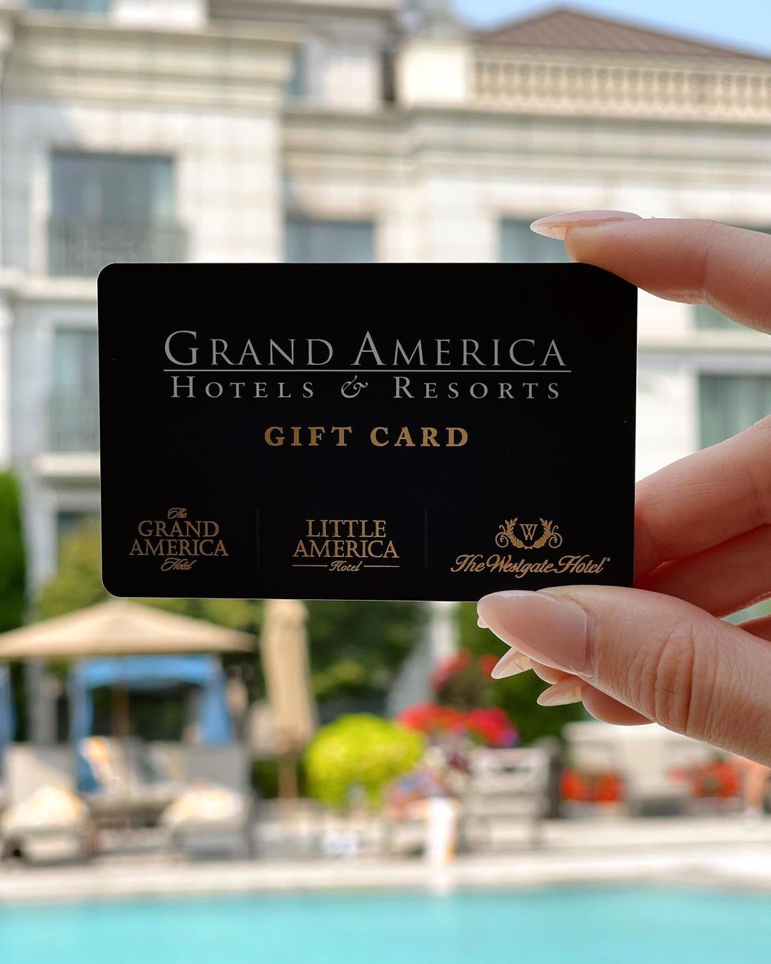 Gift card in front of the pool