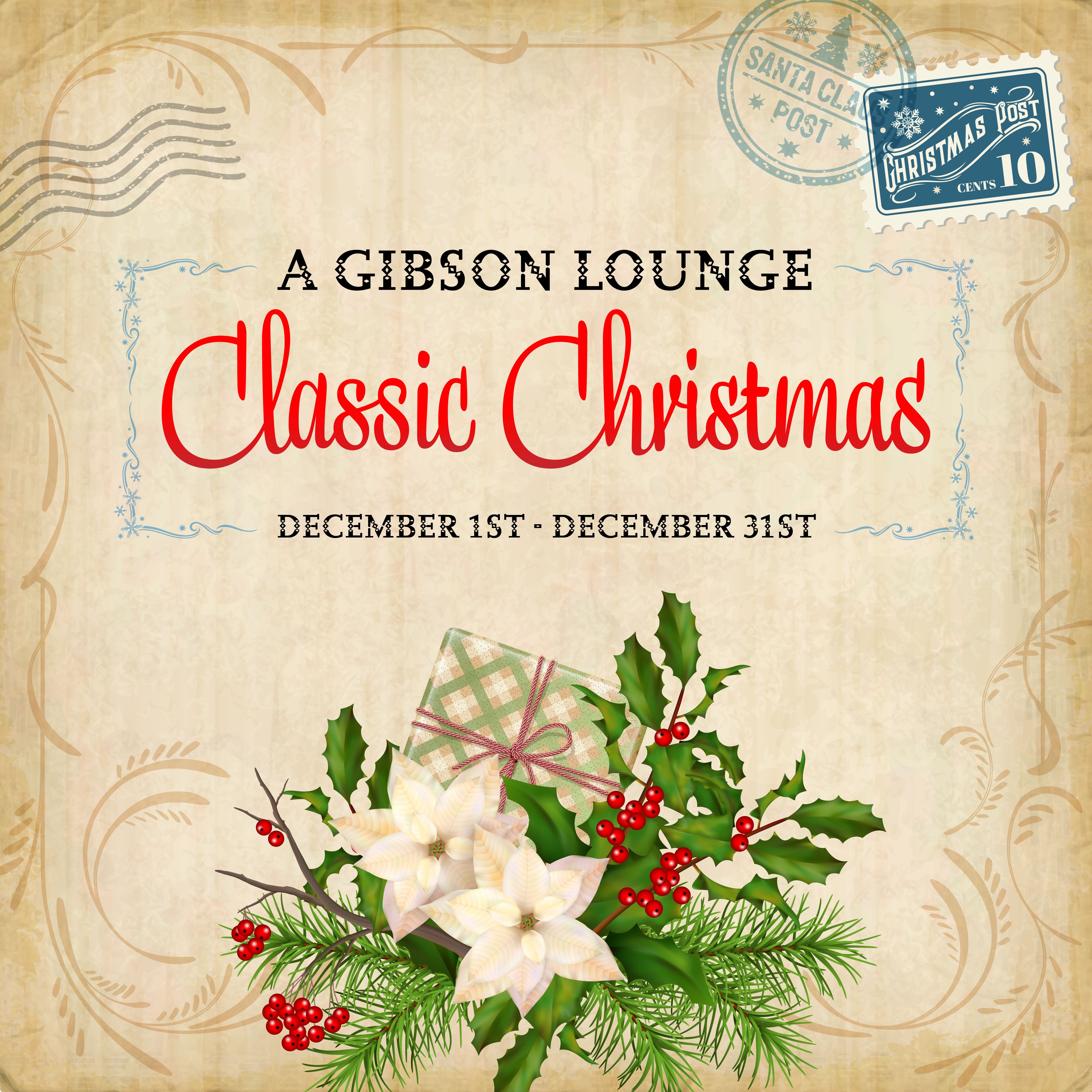 Graphic with holiday greenery that says 