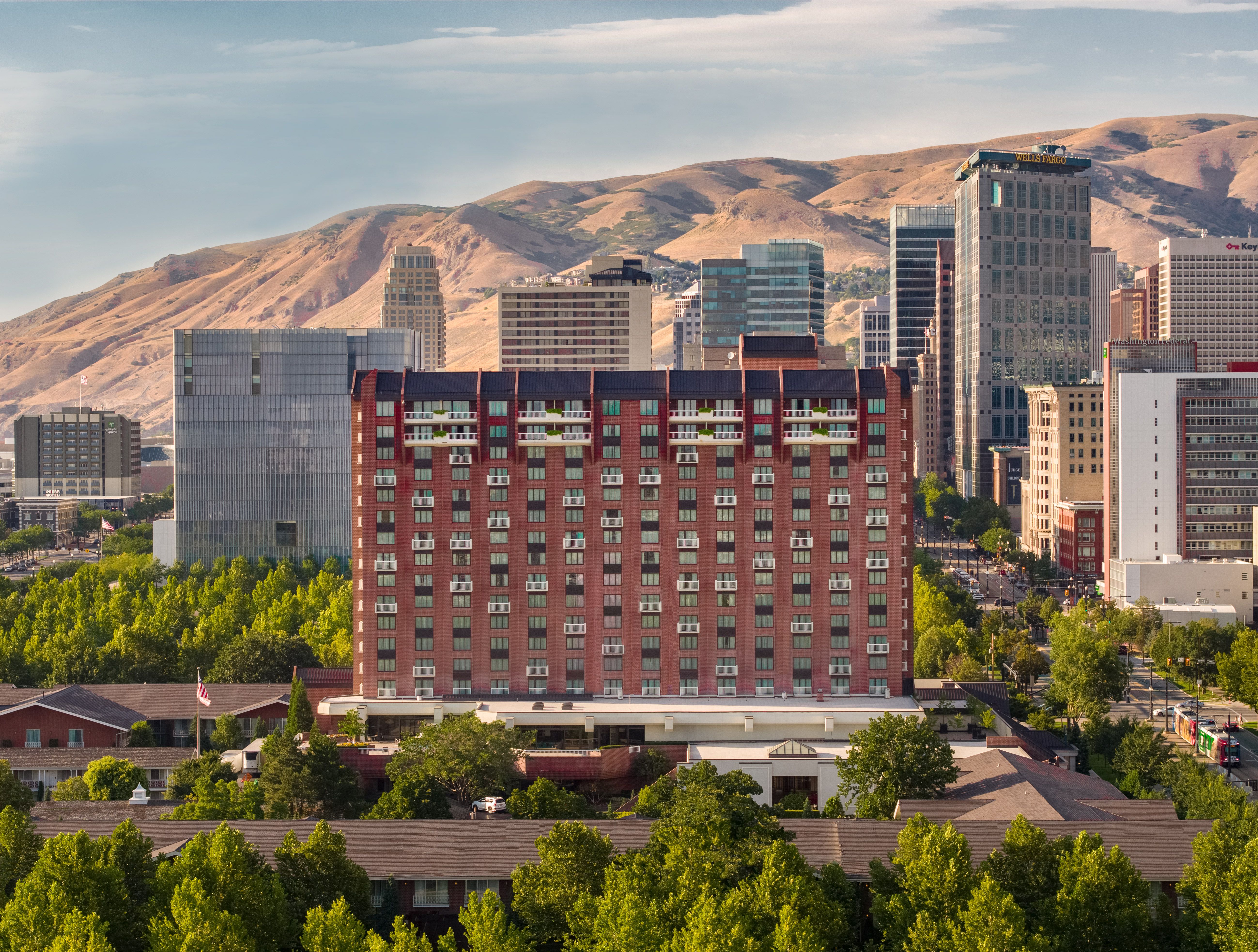Drone photo of The Little America Hotel in Salt Lake City
